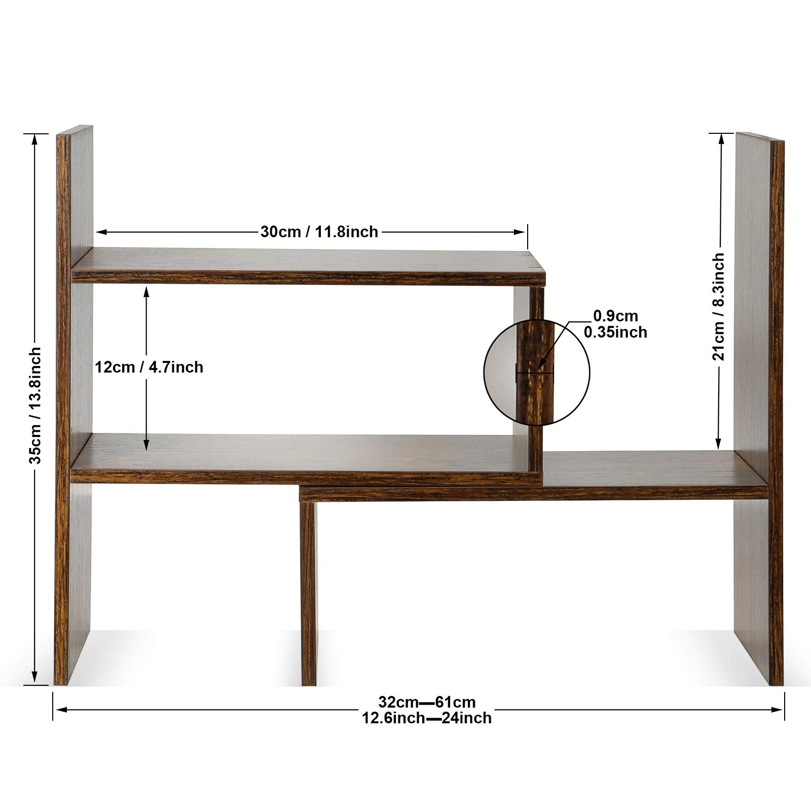 JIIKOOAI Wood Desk Storage Organizer, Desktop Display Shelf Rack, Rustic Bookshelf for Office & Home, Expandable Desktop Storage Rack
