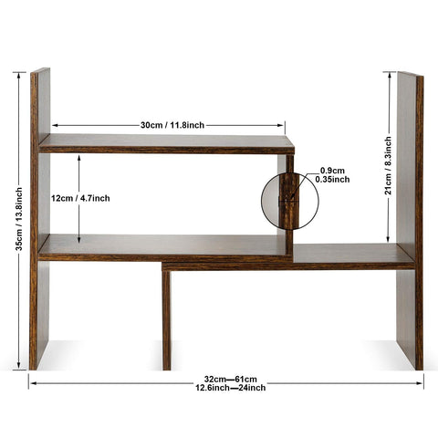 JIIKOOAI Wood Desk Storage Organizer, Desktop Display Shelf Rack, Rustic Bookshelf for Office & Home, Expandable Desktop Storage Rack