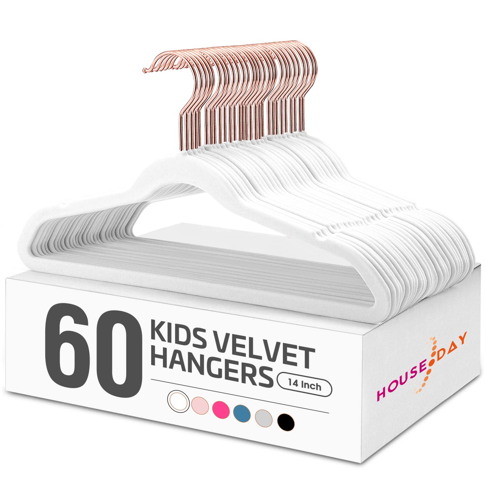 HOUSE DAY Premium Kids Velvet Hangers (Pack of 60) with Gold Hooks, Space Saving Ultra Thin,Non Slip Hangers for Children's Skirt Dress Pants,Clothes