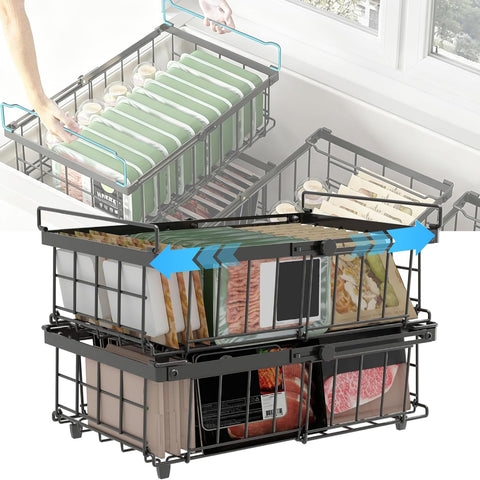 2 Pack Expandable Chest Freezer Baskets, Stackable Freezer Storage Baskets for 140L-570L Chest Freezers