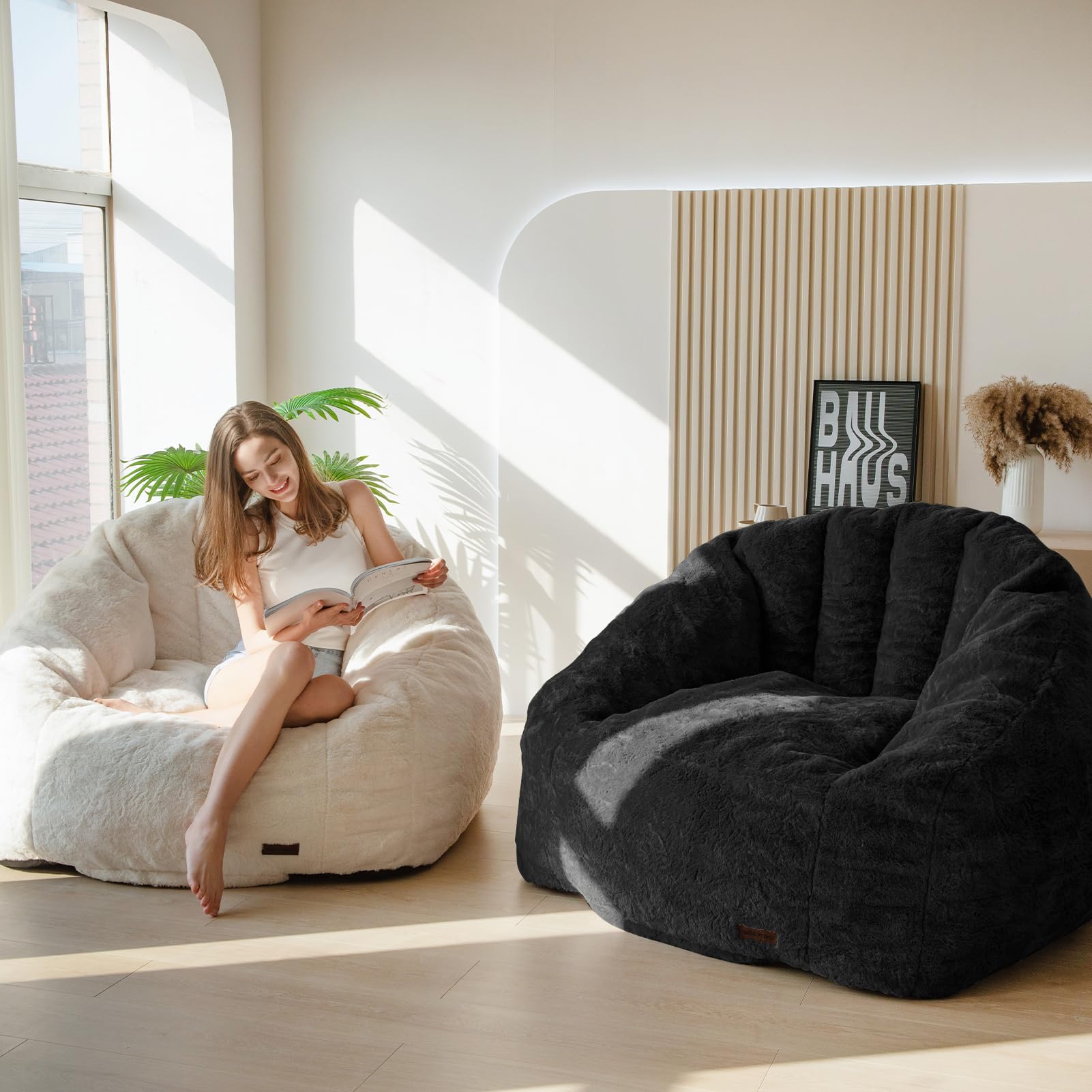 MAXYOYO Giant Bean Bag Chair,Faux Fur Shell Shaped Bean Bag Sofa with Filler,Soft Beanbag Sofa Giant Size for Living Room Bedroom