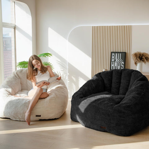 MAXYOYO Giant Bean Bag Chair,Faux Fur Shell Shaped Bean Bag Sofa with Filler,Soft Beanbag Sofa Giant Size for Living Room Bedroom