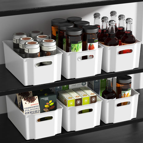Sosody Plastic Freeze Stacking Storage Box, White Shelf Storage Basket Bin, Set of 6