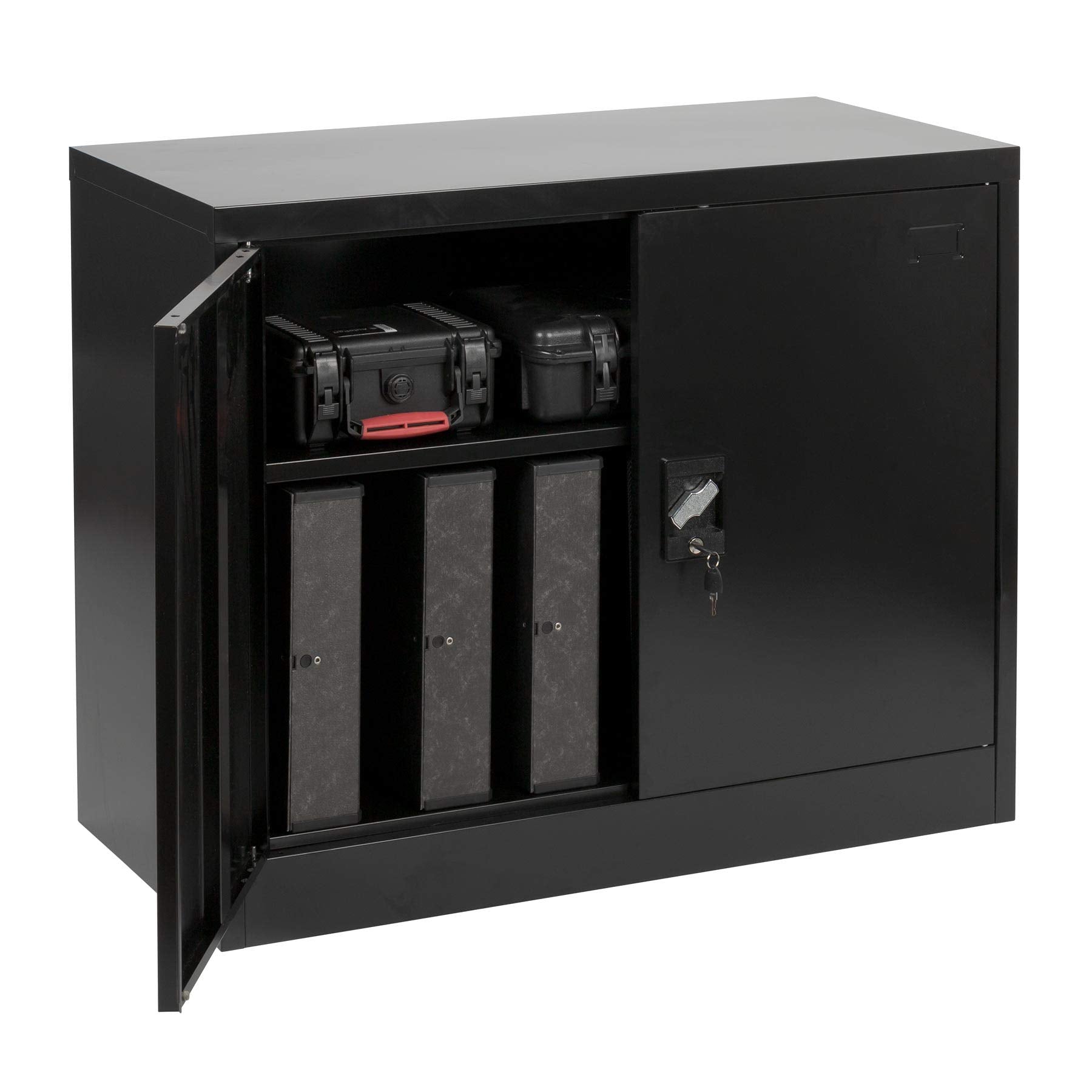 MMT Furniture Designs Black Steel 2 Door Storage cupboard with Lock, 900mm tall