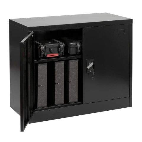 MMT Furniture Designs Black Steel 2 Door Storage cupboard with Lock, 900mm tall