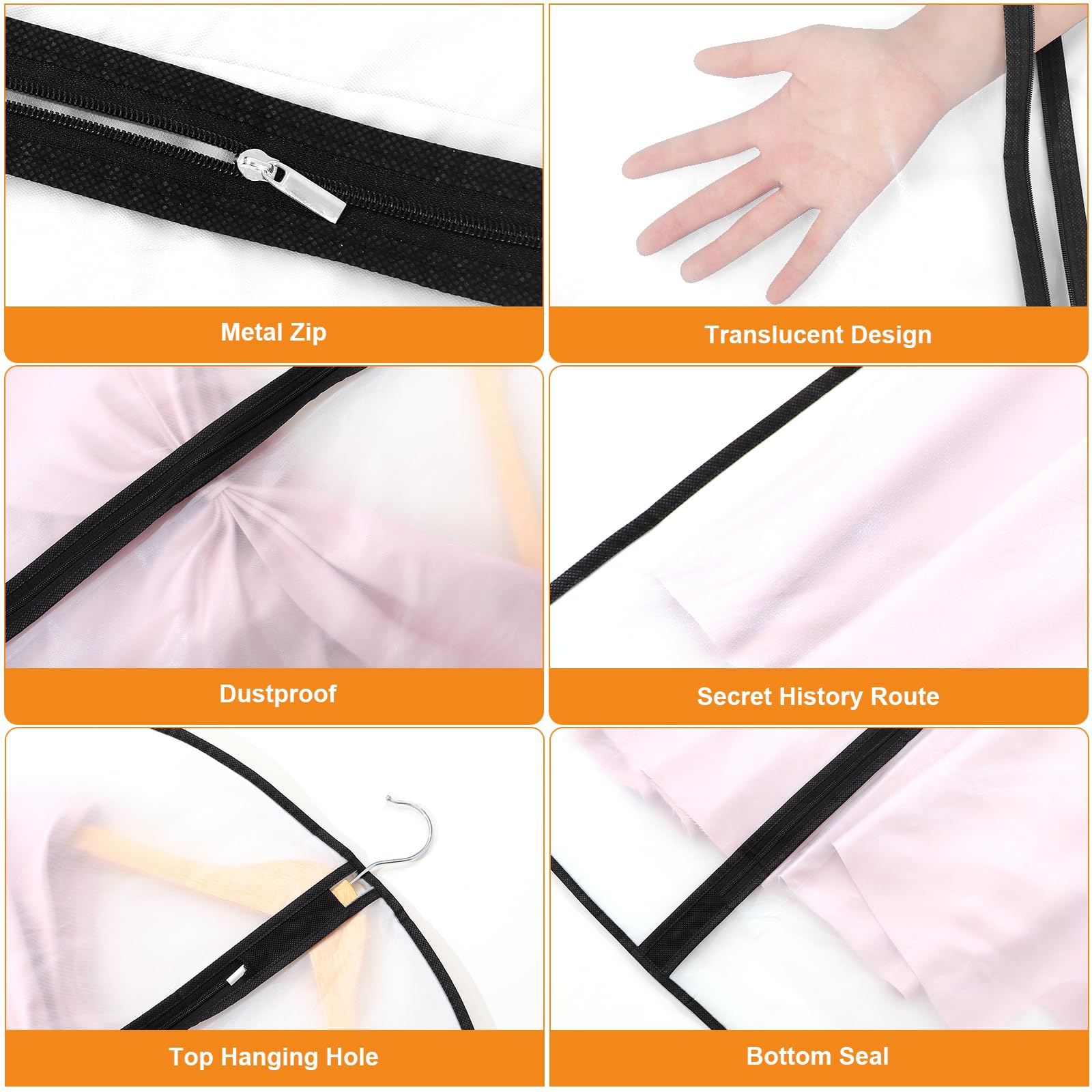 12 Pack Garment Bags, 40in PEVA Suit Bags Clothes Covers, Black Edge
