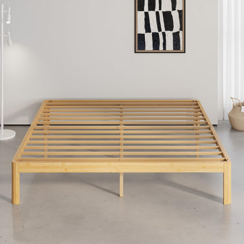 QFtime Bamboo Wood King Size Bed Frame with Metal Slats Support, Platform King Bed Frame, Easy to Install, Noise Free, Sturdy, 30.5 cm High