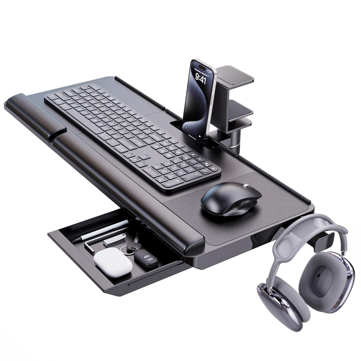 Tilt Adjustable Keyboard Tray Under Desk w/ 360° Rotation - Klearlook Ergonomic Rotatable Computer Keyboard & Mouse Tray 24.4"W×10"D Sit Stand Desk