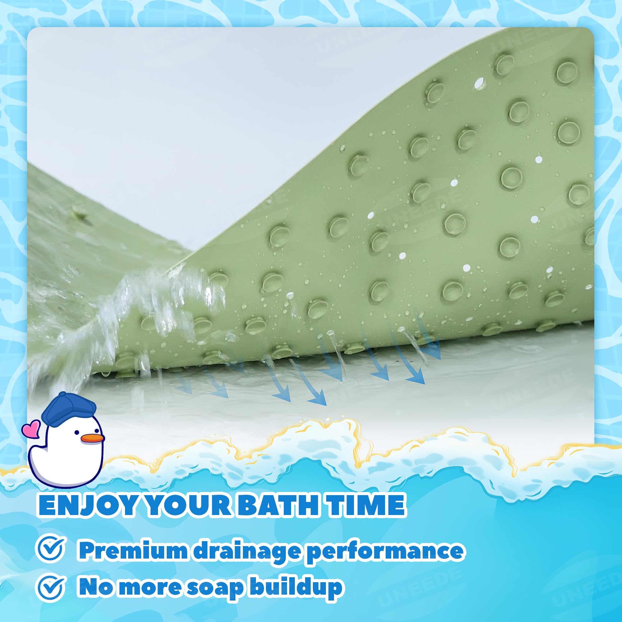 UNEEDE Non Slip Bath Mat for Kids, Frog Rubber Bathtub Mat, 76x45cm
