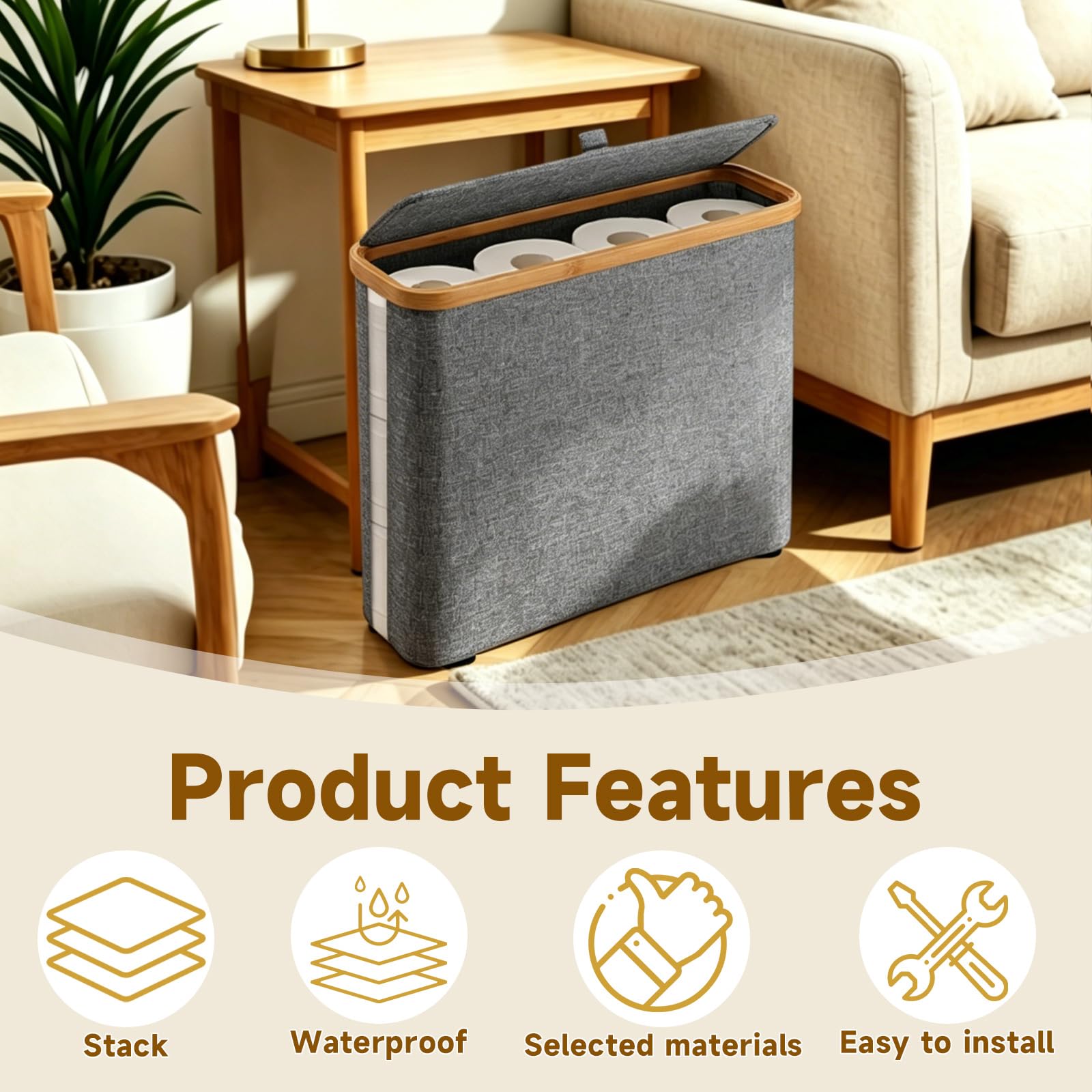 Toilet Roll Storage Box with Lid, Toilet Roll Basket, Storage Basket