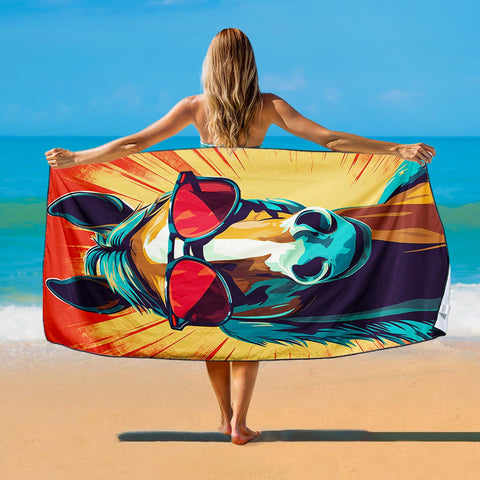 Violetpos Cool Horse with Sunglasses Beach Towel, Extra Large 180x90 cm 250GSM Microfibre, Sand Free Quick Dry