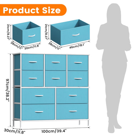 GoaHi Chest of Drawers, Large Dressers with Metal Frame and MDF Wooden Top Board, Adjustable Feet, Anti-Tip Safety