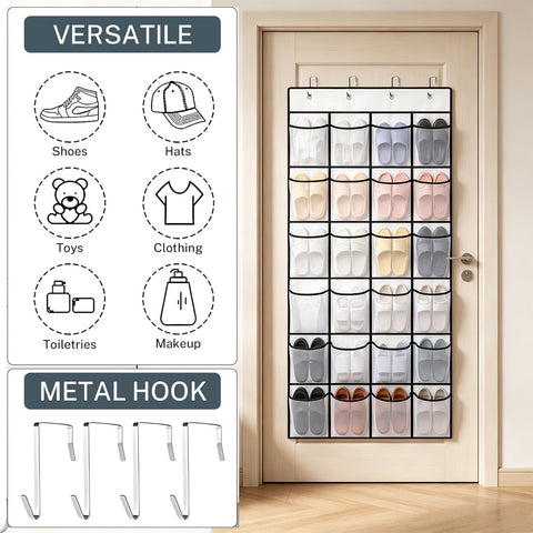 SOPSTUO Hanging Shoe Storage, Over Door Shoe Storage, Door Shoe Rack, 24 Breathable Mesh Huge Pockets