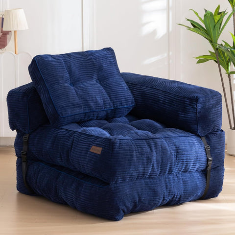 MAXYOYO Foldable Sofa Bed,Bean Bag Couch Convertible Sleeper Chair with Armrest L-Shaped Floor Lounge Sofa with Pillow Portable Lounge Seat for