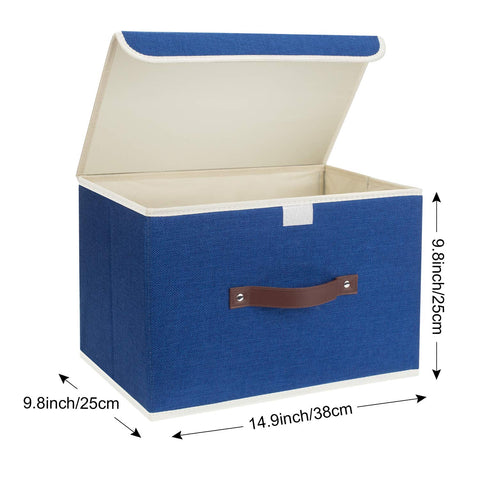 TYEERS Collapsible Storage Box with Lid, Fabric Storage Box for Clothes, Wardrobe Storage, 38x25x25 cm, Set of 5, Classic Blue