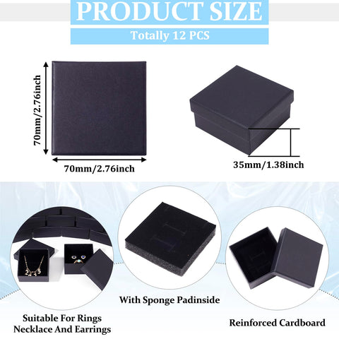 Craftdady 12pcs Black Gift Box Square Cardboard Box with Sponge Jewelry Storage Boxes for Rings Bangle Bracelet Earring Necklace Display