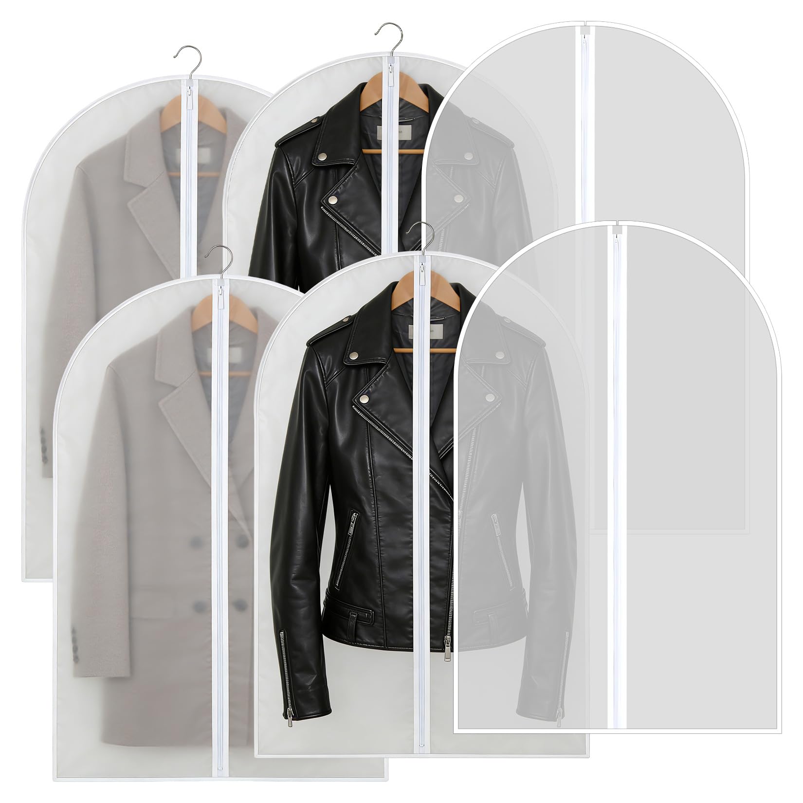 6 Pcs Long Garment Bags 60x100cm Waterproof Zip Clothes Covers