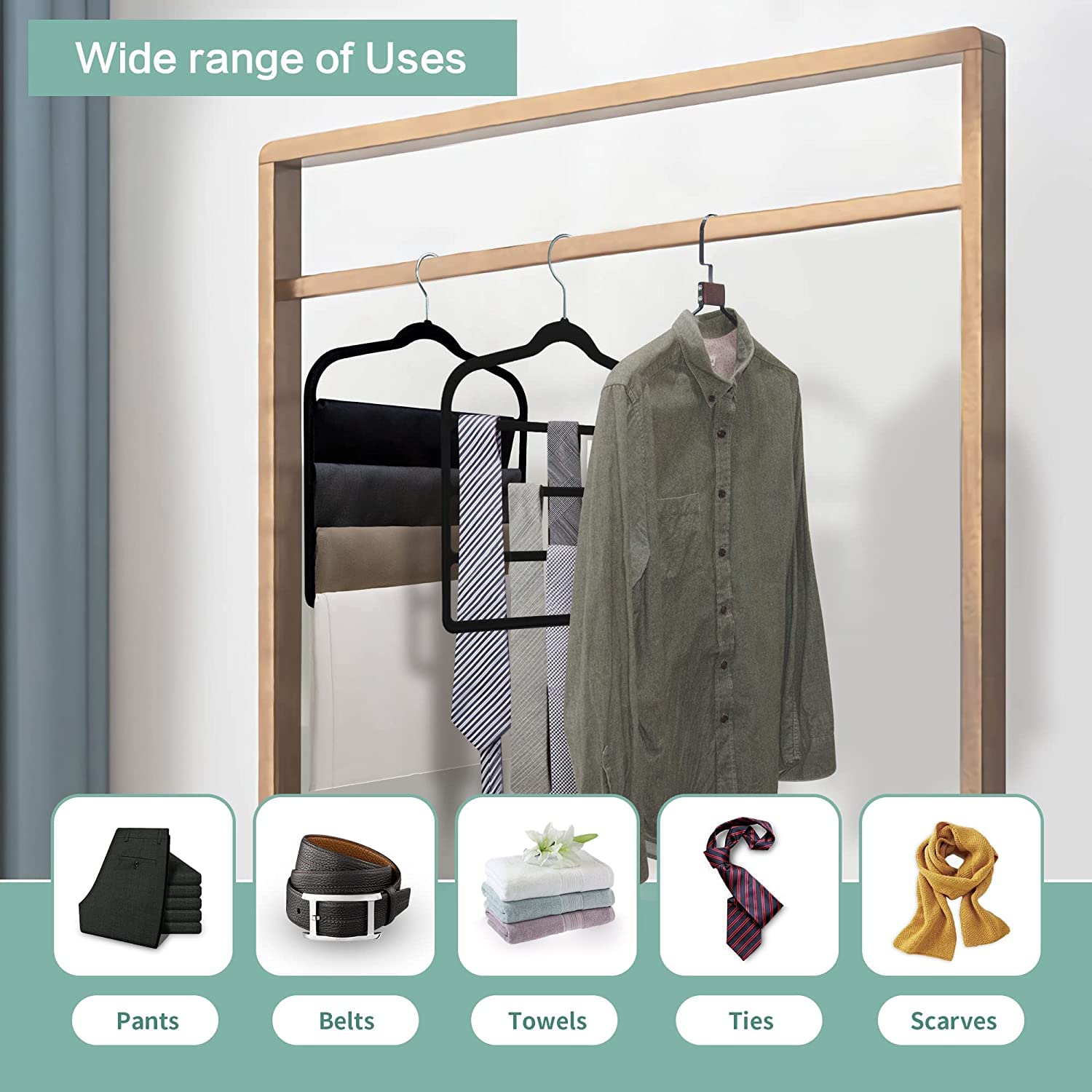 Baoswi 3 Pack Space Saving Non-Slip Jeans Slack Trousers Hangers Multiple Velvet Clothes Hanger Closet Organizer for Jeans,Scarf,Tie