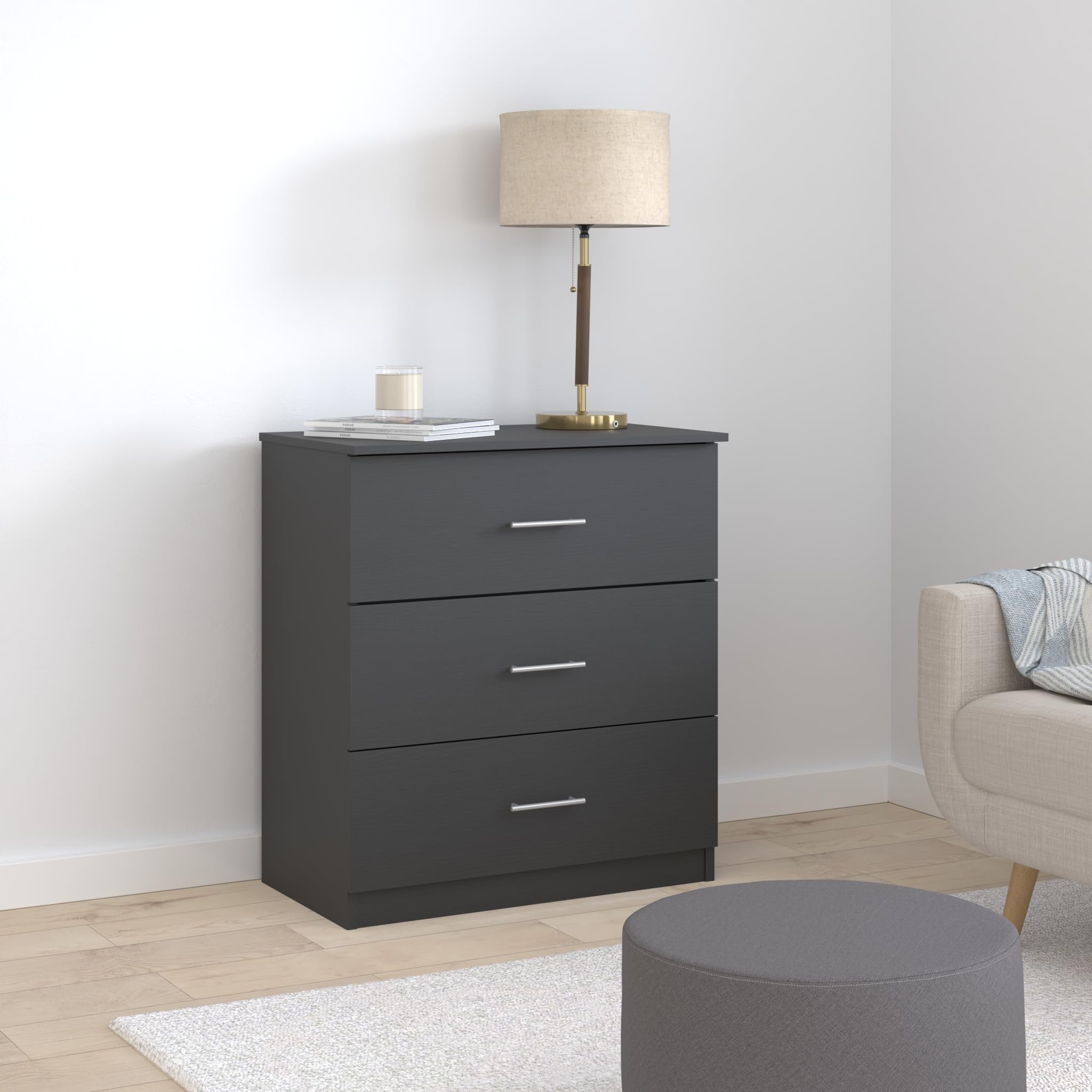 Furinno Tidur Simple Design 3-Drawer Dresser with Handle, Americano