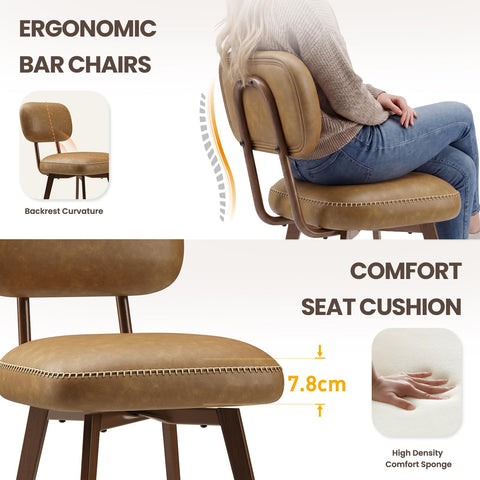 MALOL PU Leather Breakfast Bar Stools Set of 4, Swivel Kitchen Bar Chairs with Backrest and Metal Legs