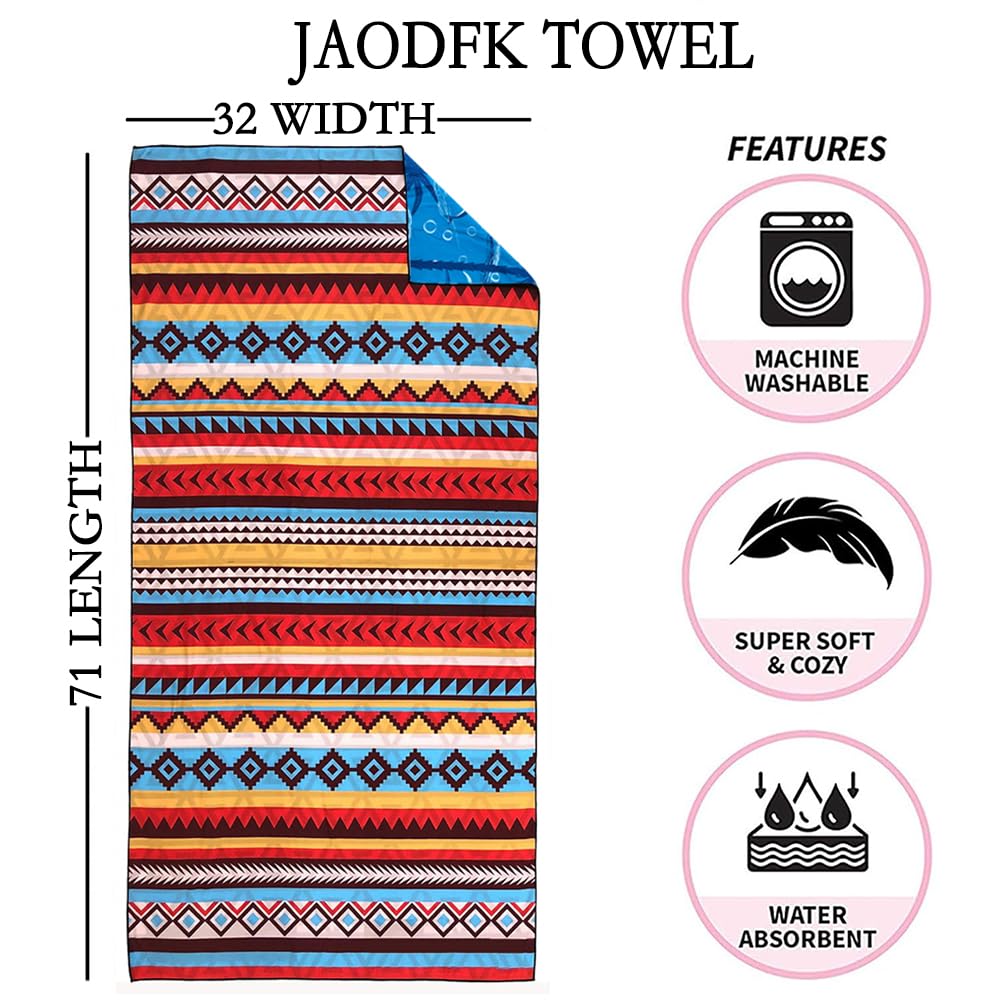 JAODFK Microfibre Beach Towel 71"X32" Quick Dry Lightweight Sand Free Extra Large Thin Towels Travel Essentials For Adults Womens Swim Bath