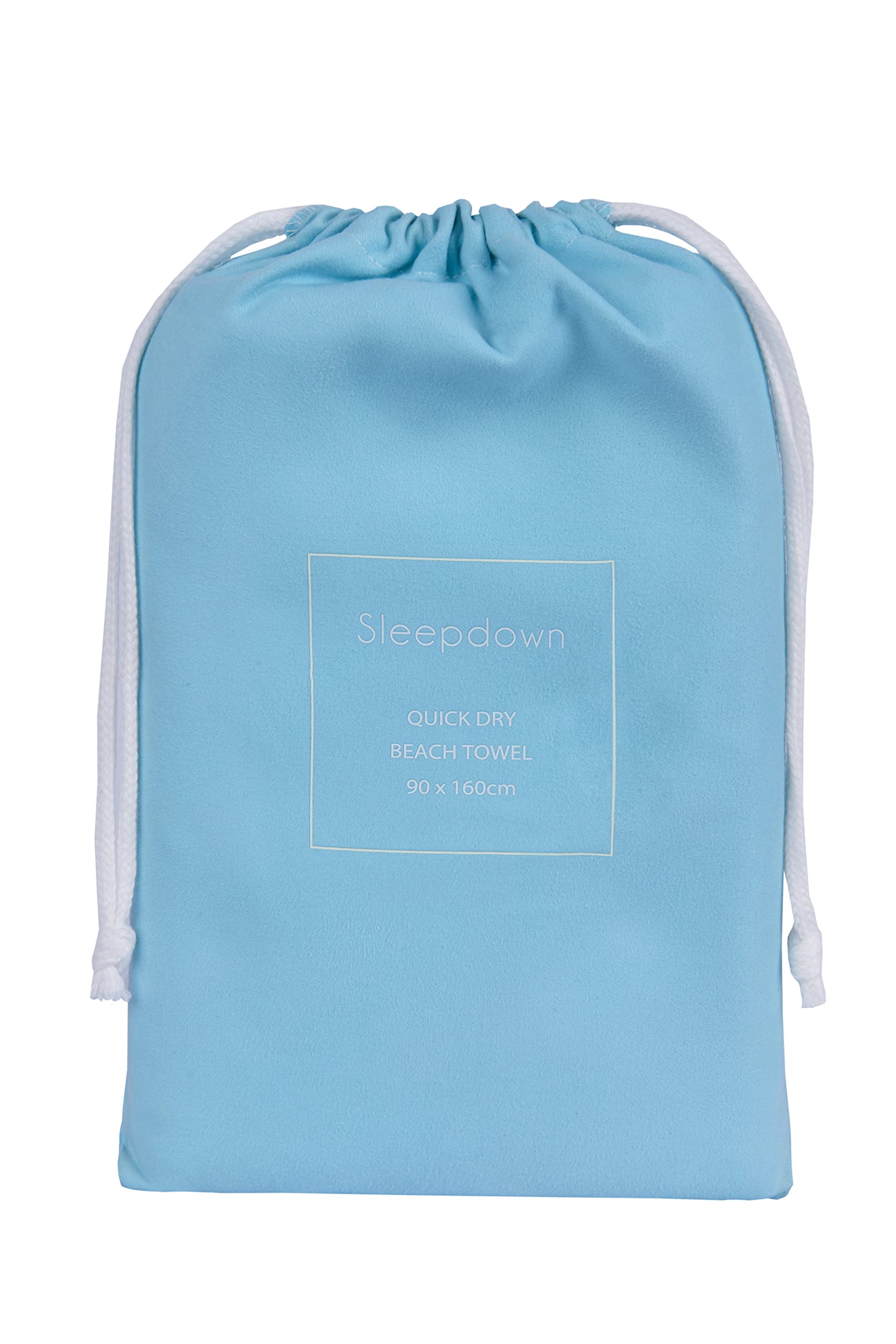 Sleepdown Plain Large Beach Towel Soft Microfiber Absorbent Swimming Pool Travel Camping Bath Sauna Gym Yoga with Bag - Aqua - (160 x 90cm)