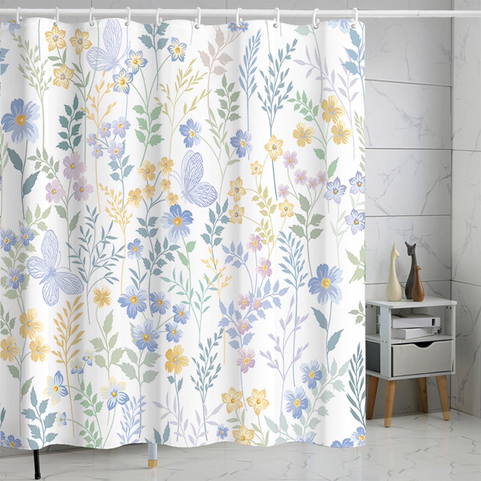 FAIRYGATE Shower Curtain Floral Bathroom Curtains Extra Long Wide Mould Proof Resistant Fabric for Wet Room Bath Outdoor Waterproof Garden Spring