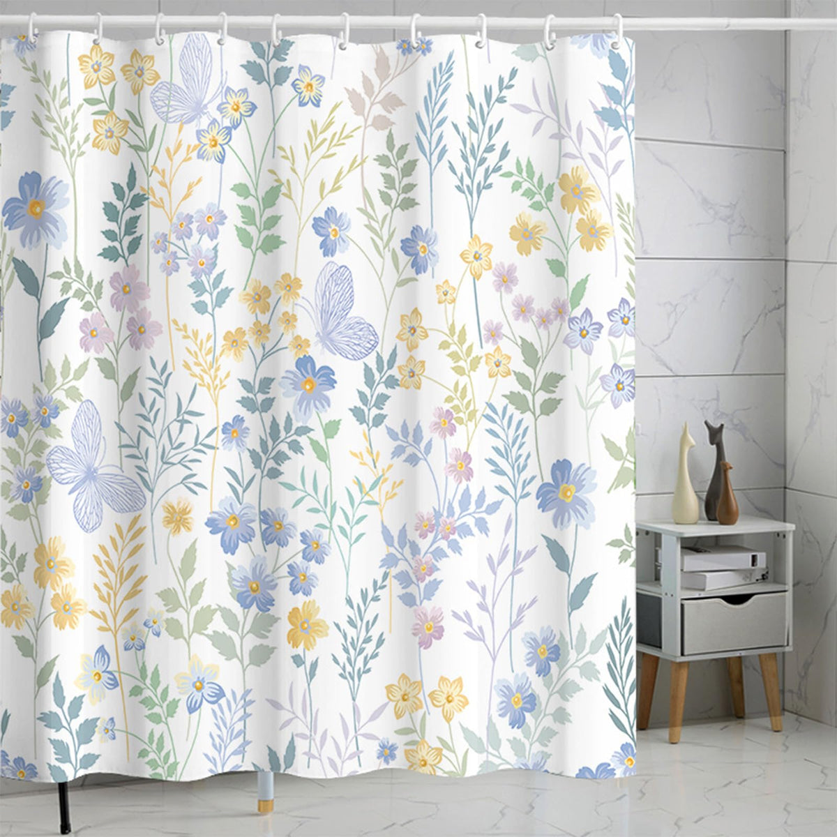 FAIRYGATE Shower Curtain Floral Bathroom Curtains Extra Long Wide Mould Proof Resistant Fabric for Wet Room Bath Outdoor Waterproof Garden Spring