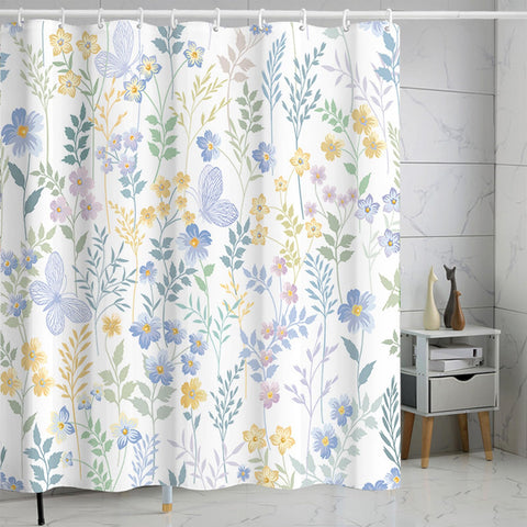FAIRYGATE Shower Curtain Floral Bathroom Curtains Extra Long Wide Mould Proof Resistant Fabric for Wet Room Bath Outdoor Waterproof Garden Spring