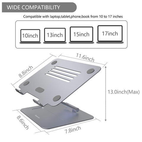 Yanavee Laptop Stand, Height Adjustable Laptop Riser With Heat-Vent, Ergonomic Aluminum Laptop Computer Stand