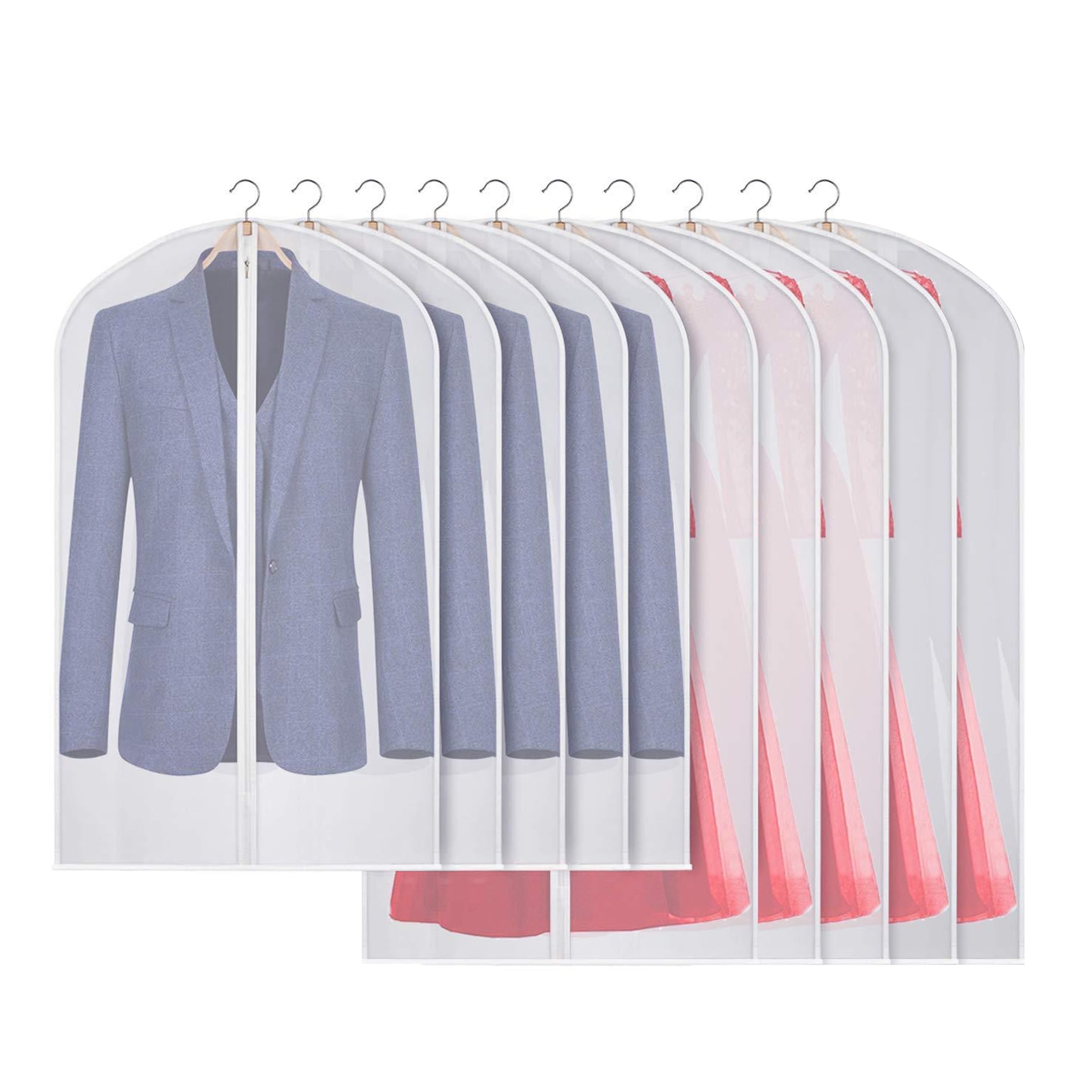 10 Pack Garment Dress Bags Covers with Zip (5Pcs 60*100CM + 5Pcs 60*120CM)