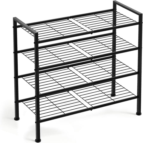 DongRong 4-Tier Shoe Rack, Metal Shoe Storage Organizer, Black