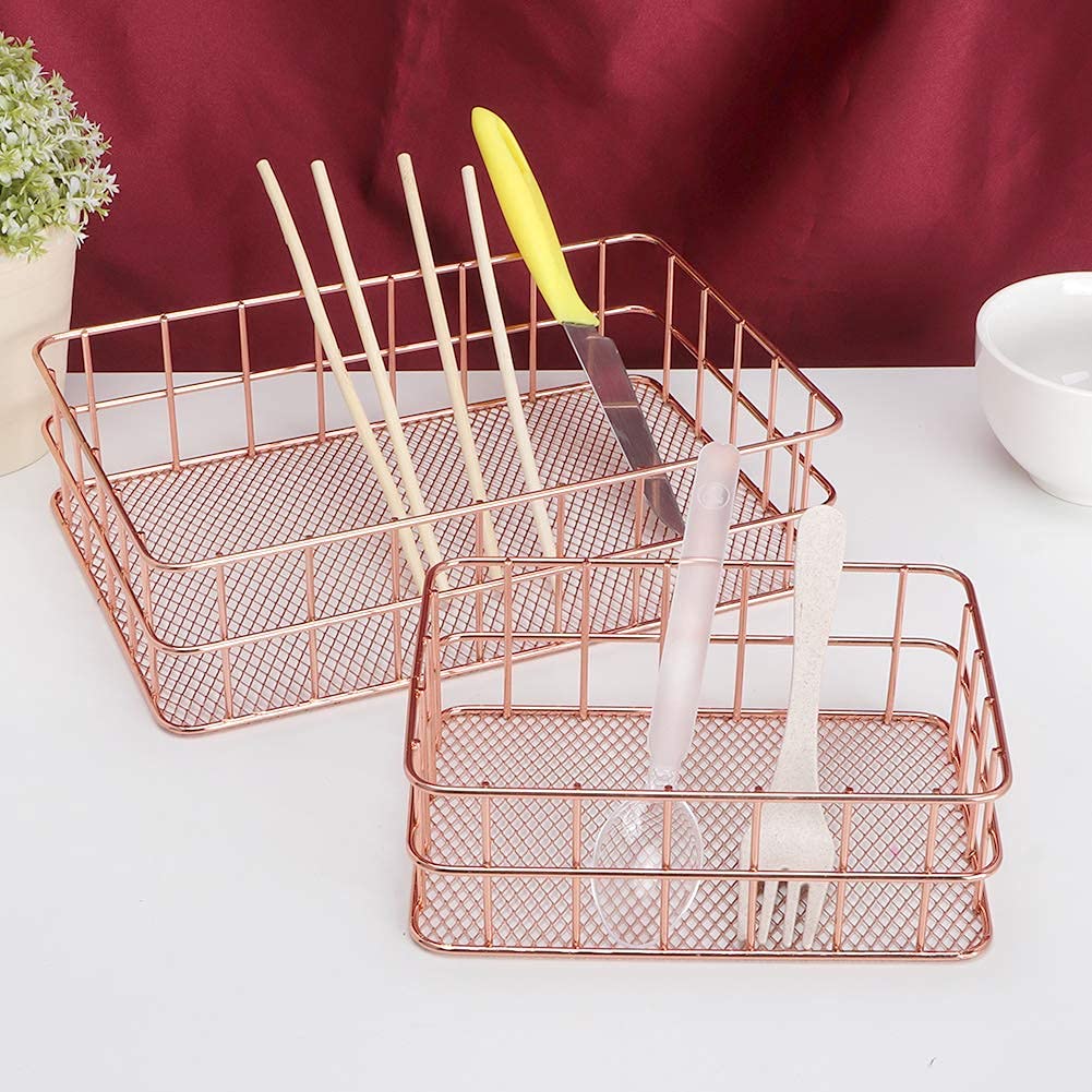 Wire Desk Basket 2 Pack Metal File Organizer Storage Baskets for Office