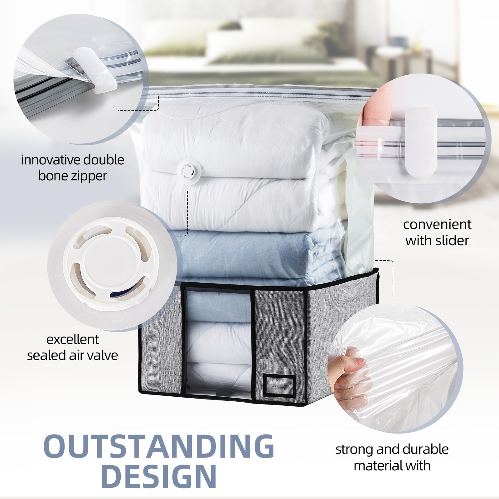 TAILI Vacuum Storage Bag with Box,40x42x25 cm 2 in 1 Space Saver for Duvets