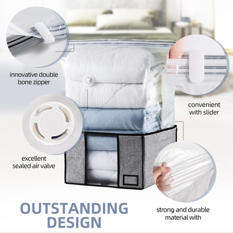 TAILI Vacuum Storage Bag with Box,40x42x25 cm 2 in 1 Space Saver for Duvets