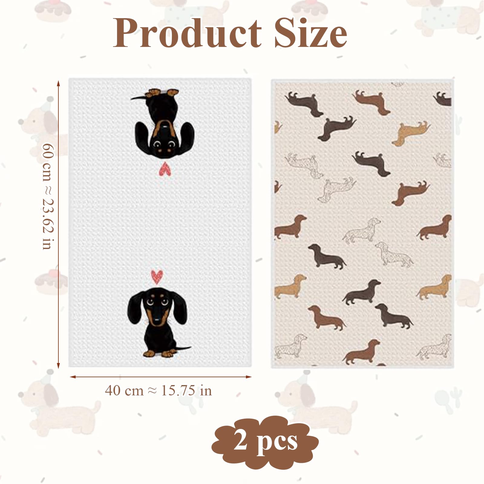 Clyrax 2 PCS Kitchen Towels Set, Cute Dachshund Hand Towels for Kitchen, Soft Microfiber Hand Towel, Absorbent Decorative Towel for Kitchen, Bathroom