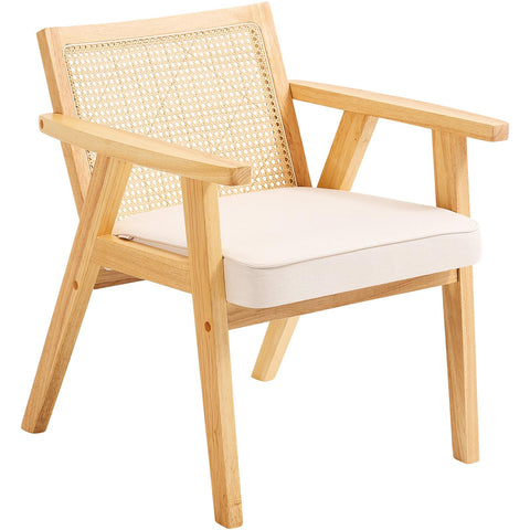 VEVOR Rattan Chair, Mid Century Modern Dining Chair with Armrest, Upholstered Chair with Rattan Back
