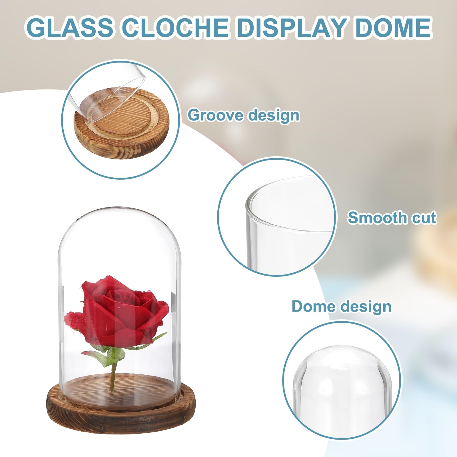 sourcing map Glass Cloche Display Dome, 6.2" x 3.9" Glass Dome Display Case Wood Base Tabletop Jar Case Decorative Bell Jar for Plant Home Decor