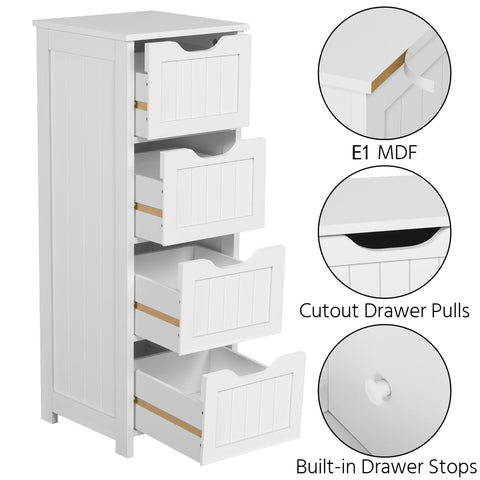 Yaheetech Slim Bathroom Floor Cabinet Freestanding with 4 Drawers, White