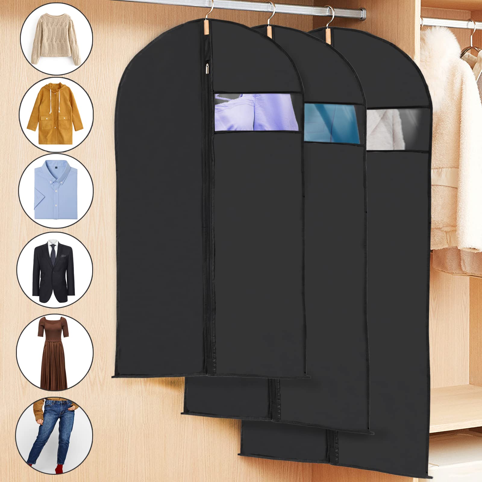 Niviy Dress Bags 60 x 140 cm, Long Garment Covers with Zip & Clear Window