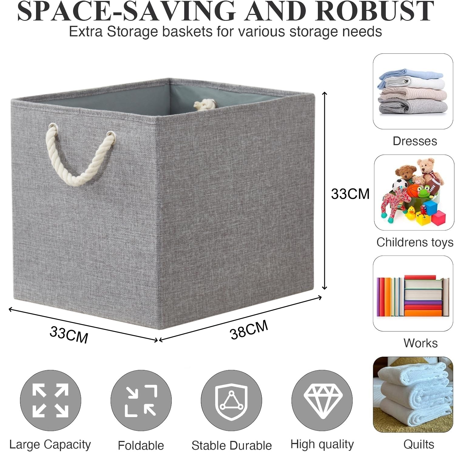 Mangata 4 Pack Storage Cubes for Shelves, Fabric Storage Boxes with Cotton Rope Handles Home Organization