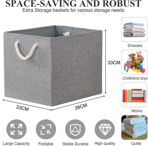 Mangata 4 Pack Storage Cubes for Shelves, Fabric Storage Boxes with Cotton Rope Handles Home Organization