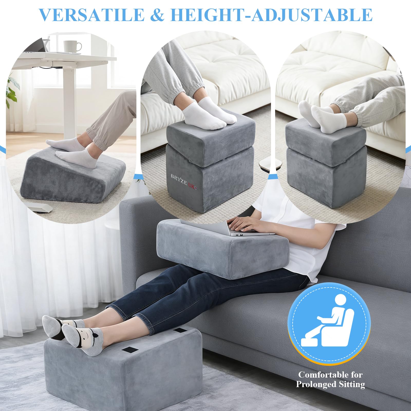Adjustable Foot Rest Under Desk for Office, Ergonomic Memory Foam Foot Rest with 3 Height Settings, Washable Cover Desk Footrest for Home