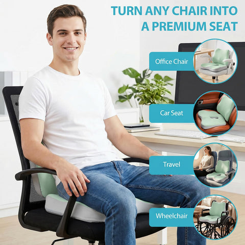 Seat Cushion and Lumbar Support - Memory Foam Chair Cushion and Back Support for Tailbone & Back Pain Relief Ergonomic Coccyx Cushion for Home Office