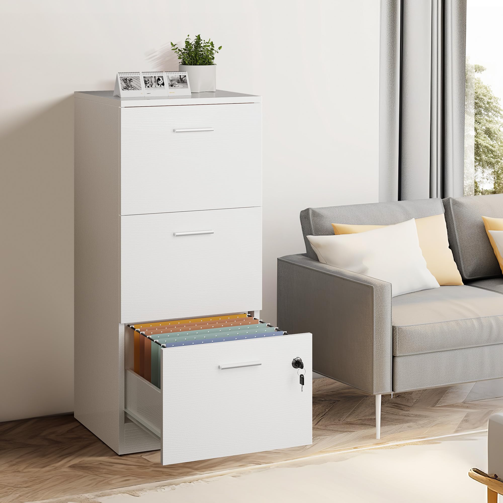 YITAHOME Lockable File Cabinet with 3 Drawers, White