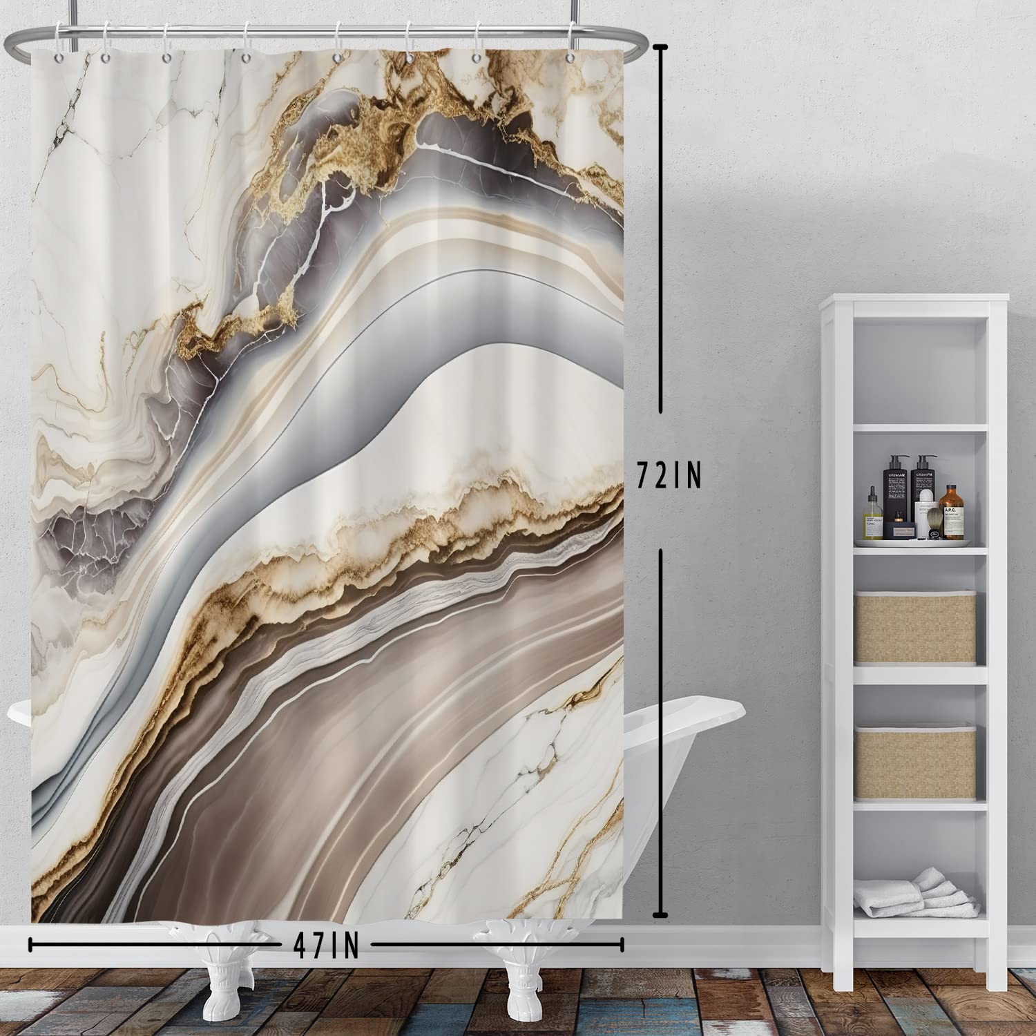 Bovlleetd Champagne Marble Shower Curtain Modern Luxury Grey Decorative Elegant Simplicity Bathroom Curtain Accessories 47"x72" Waterproof Polyester