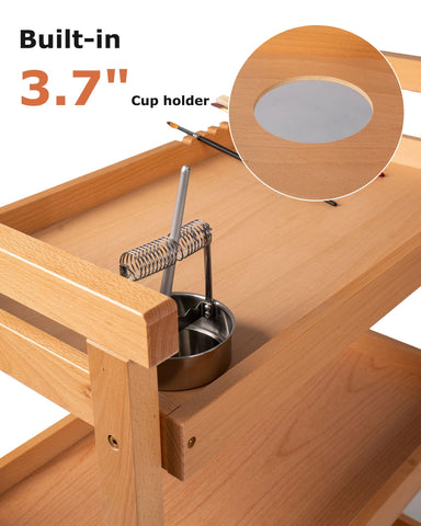 DJAR Rolling Art Cart, Solid Beech Wood Utility Cart with Caster Wheels, for Adults, Artists (Natural, Basic)
