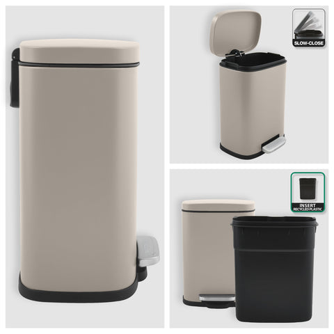 Spirella Akira Collection Pedal Bin 21.4 x 17.6 x 30 cm (5 Litres), Steel, Beige, 21.4 x 17.6 x 30 cm