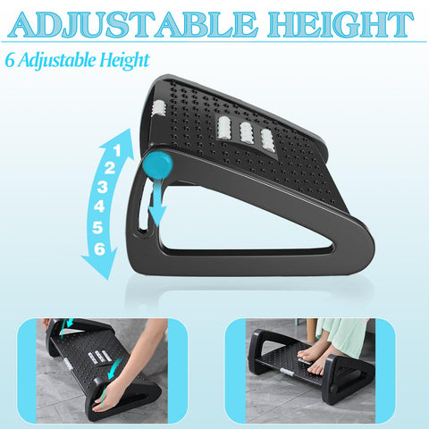 Qcdou Foot Rest Under Desk, Adjustable Office Foot Rest, Ergonomic Foot Stool with Roller Massager