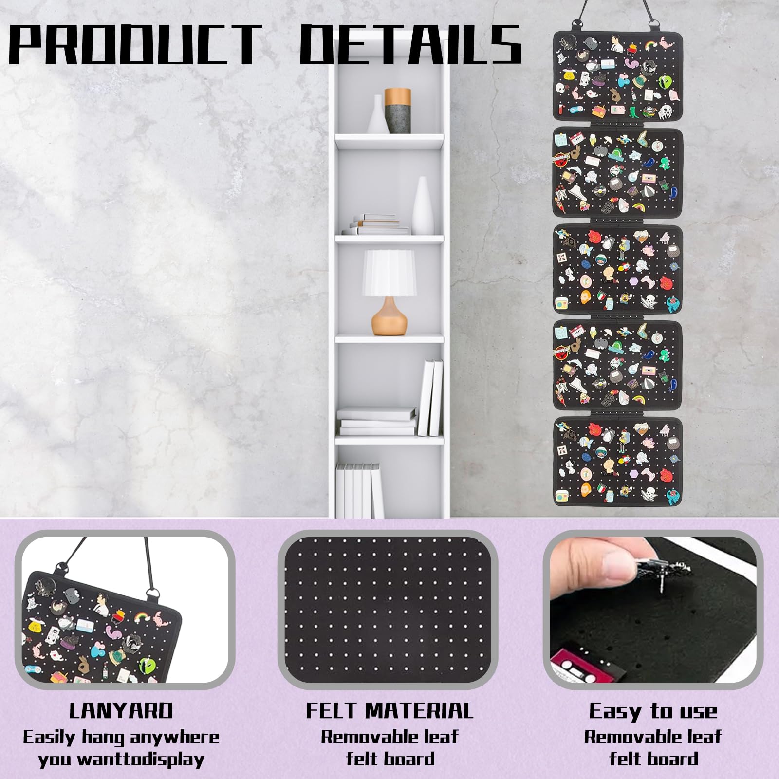 TUBAWD Pin Badge Display, Pin Display, Enamel Pins Displays – 5-Sheet Removable Felt Organizer Board with 850 Holes
